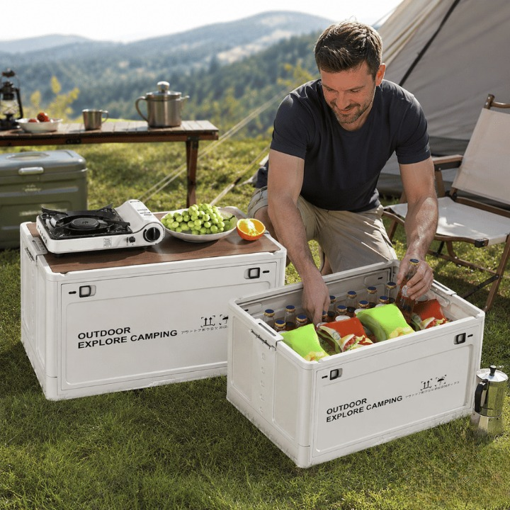 Faltbare Aufbewahrungsbox mit Holzdeckel für Camping -    Zorenza