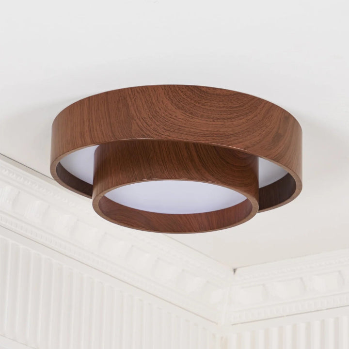 Holz-Deckenleuchte mit integrierter LED – Warmer Walnusston -    Zorenza