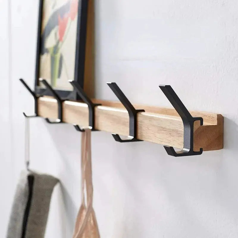 Wandgarderobe mit 5 Doppelhaken – Holz & Aluminium Zorenza