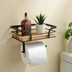 Wandregal mit Toilettenpapierhalter – Metall & Holz Zorenza