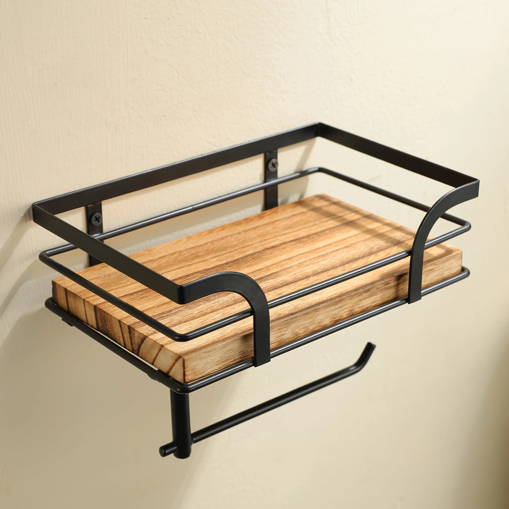 Wandregal mit Toilettenpapierhalter – Metall & Holz Zorenza