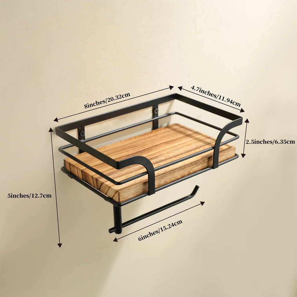Wandregal mit Toilettenpapierhalter – Metall & Holz Zorenza