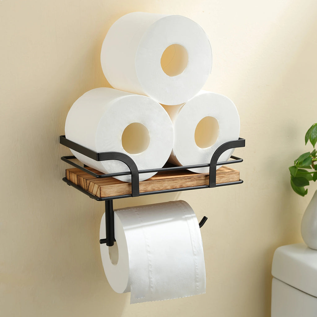 Wandregal mit Toilettenpapierhalter – Metall & Holz Zorenza