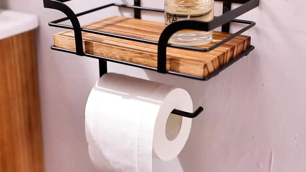 Wandregal mit Toilettenpapierhalter – Metall & Holz Zorenza
