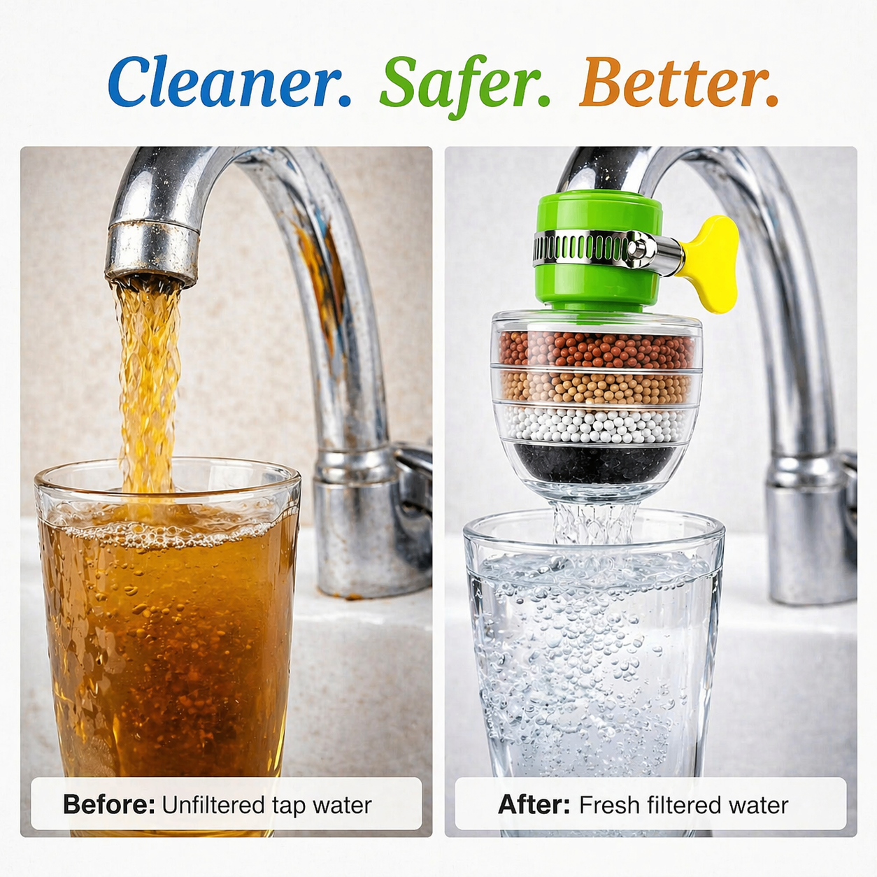 Wasserfilter Wasserhahn 5-Schicht Aktivkohle Chlor- und Kalkfilter -    Zorenza