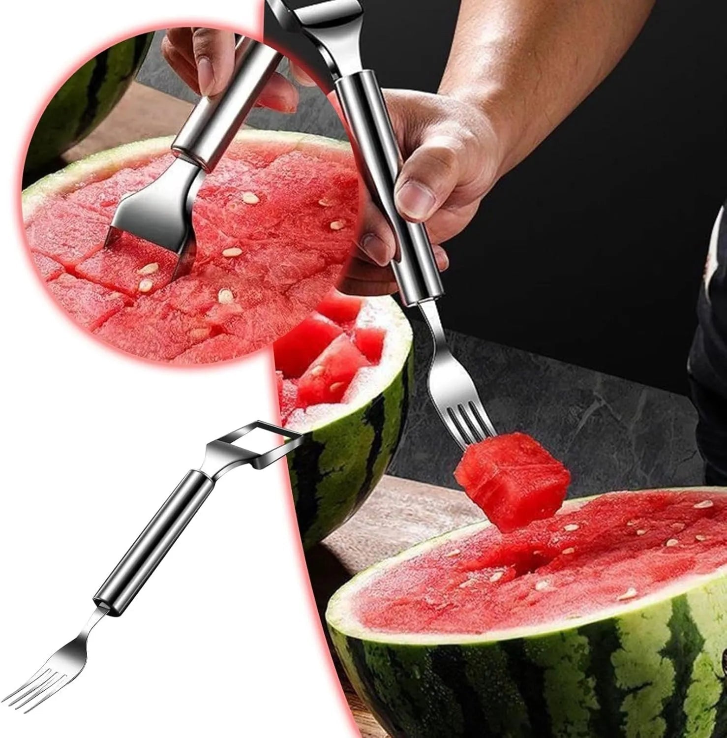 Wassermelonengabel Edelstahl 2-in-1 Schneider und Gabel -    Zorenza