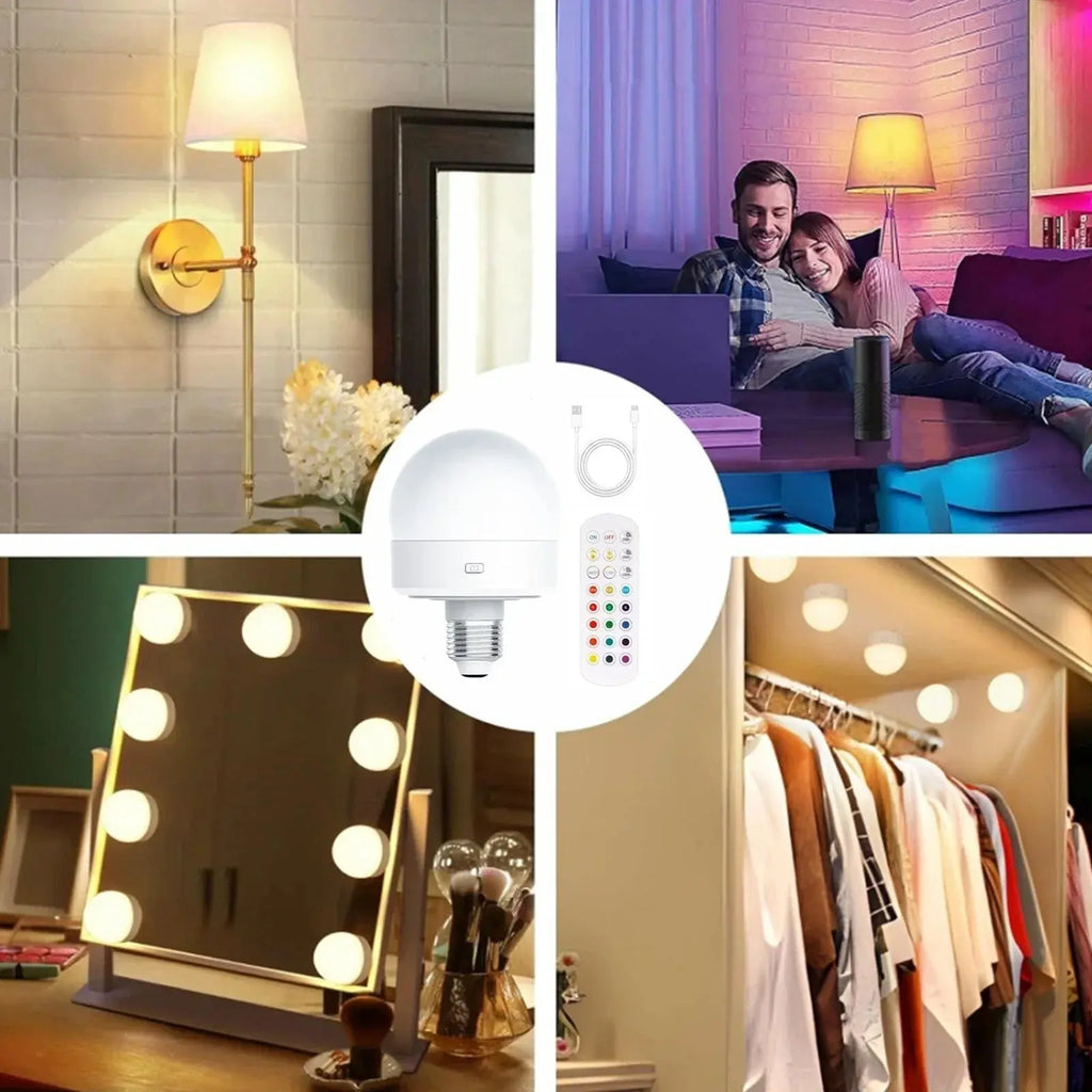 Wiederaufladbare RGB-LED-Lampe E27 mit Fernbedienung – Keine Verkabelung nötig Zorenza