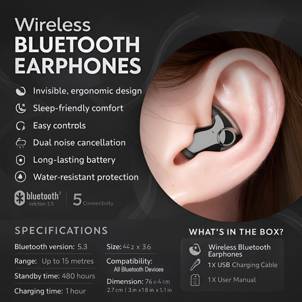 Bluetooth Kopfhörer In-Ear – Ultra-flach für Seitenschläfer -    Zorenza