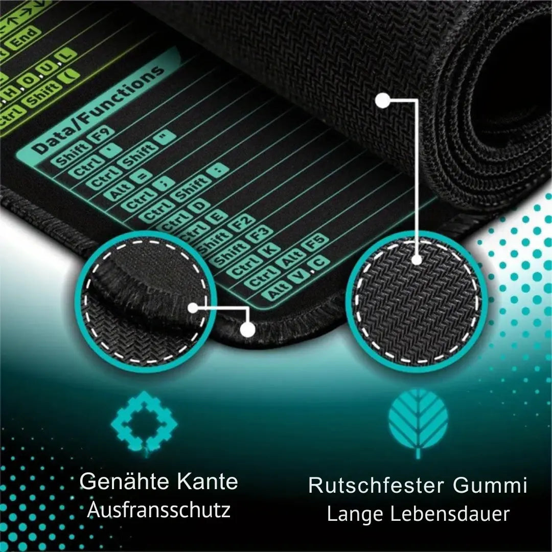 XL Shortcut Mousepad – Erweiterte rutschfeste Schreibtischunterlage mit Schnellzugriff Zorenza