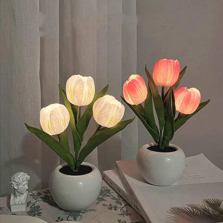 Tulpen-LED-Tischlampe im Keramiktopf – Warmes Dekorlicht Zorenza