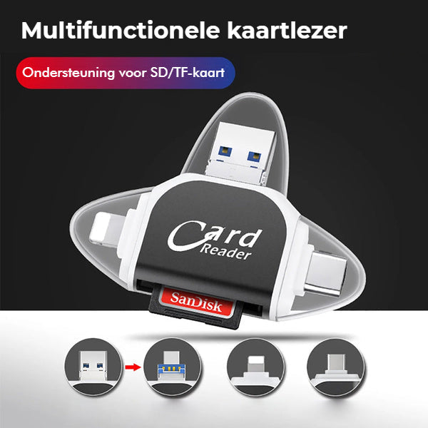 Kartenleser 4-in-1 Universal USB Lightning Micro-USB Type-C -    Zorenza