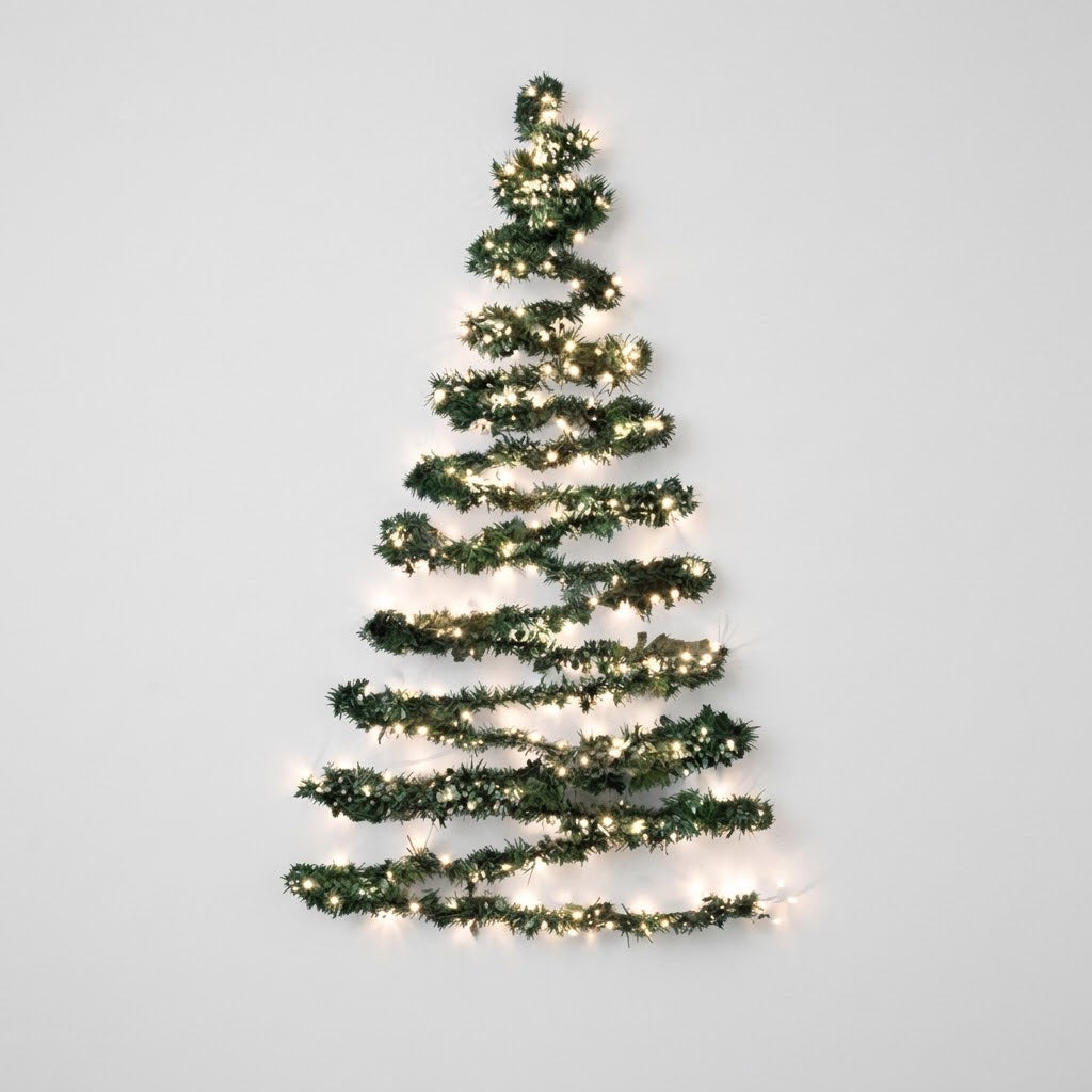 Wand-Weihnachtsbaum mit LED-Lichterkette, batteriebetrieben ohne Steckdose -    Zorenza