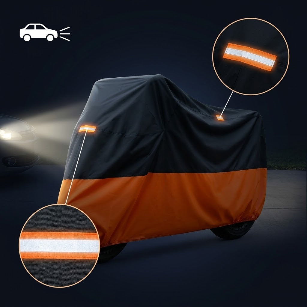 Motorradabdeckung aus 190T Oxford mit Schlossöse und Reflektoren, Schwarz/Orange, M–XXL -    Zorenza