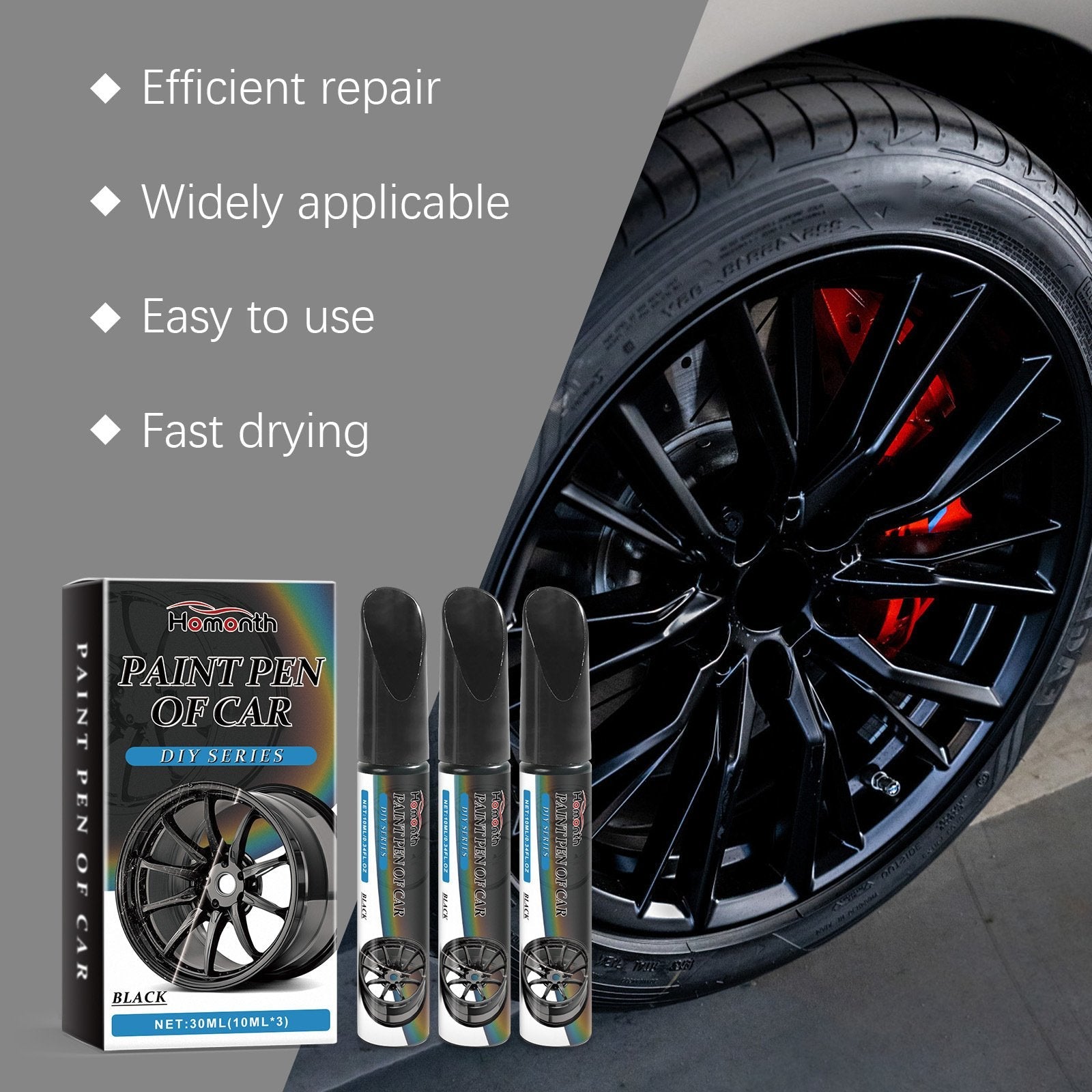 Felgen Reparaturstift Schwarzml für Kratzer und Schäden -    Zorenza