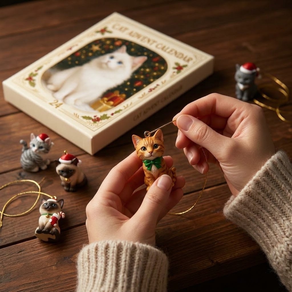 Katzen-Adventskalender mit 24 Katzenfiguren zum Aufhängen – für Katzenliebhaber -    Zorenza