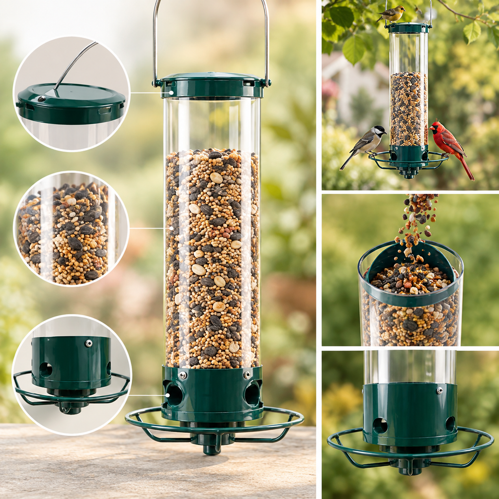 Vogelfutterspender Eichhörnchensicher mit 4 Futterstellen -    Zorenza