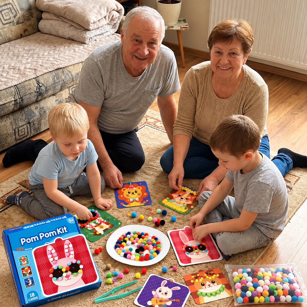 Tier-Pompon-Set für Kinder – Kreative Beschäftigung ohne Unordnung -    Zorenza