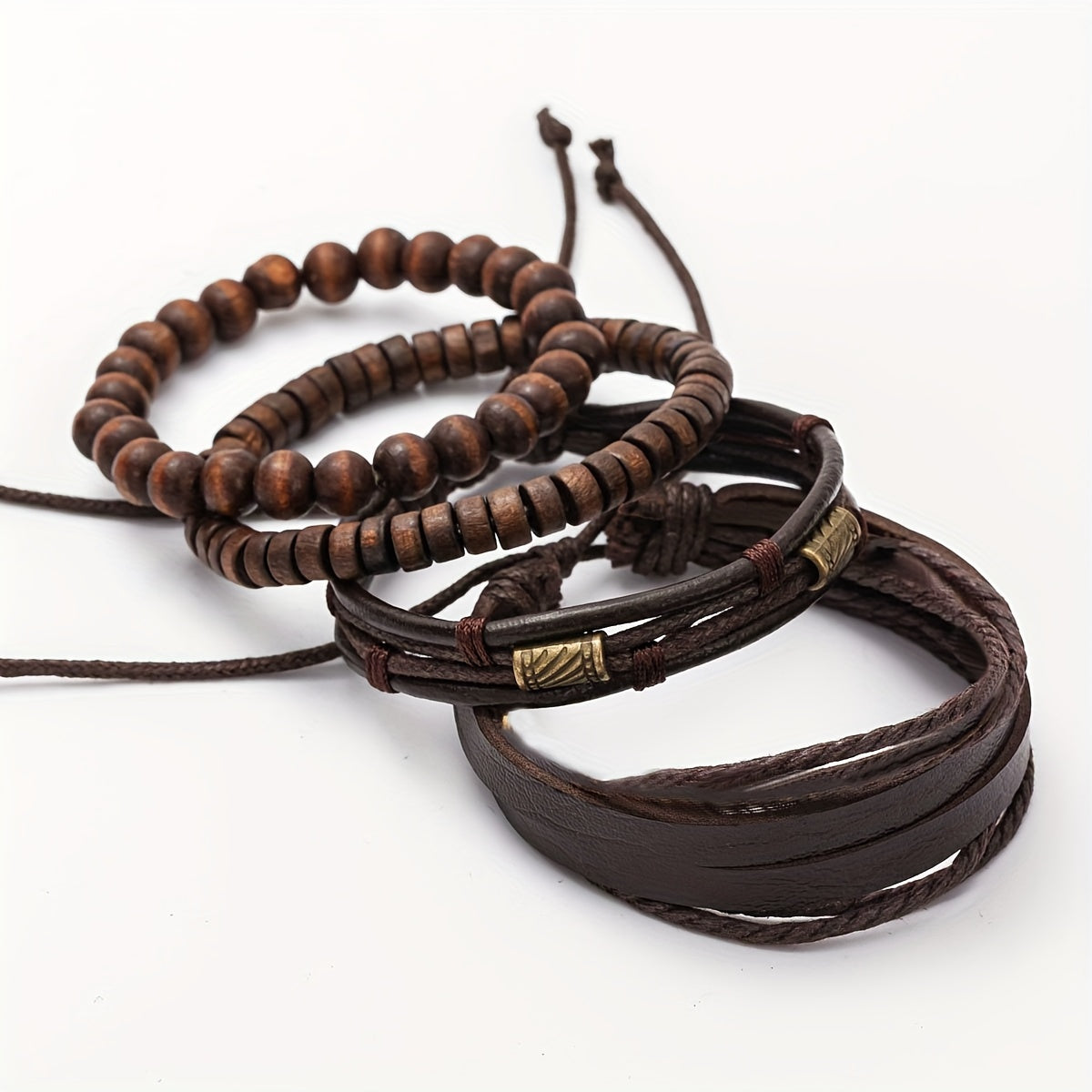 Lederarmband-Set mit Holzperlen – Mehrlagig verstellbar -    Zorenza