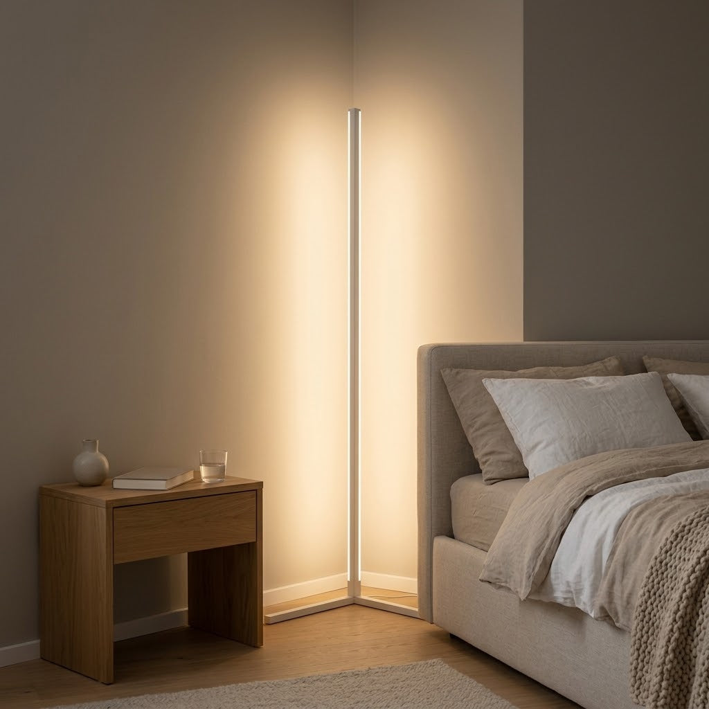 LED-Eckstehlampe 142 cm, dimmbar, 3 Lichtfarben, mit Fernbedienung -    Zorenza