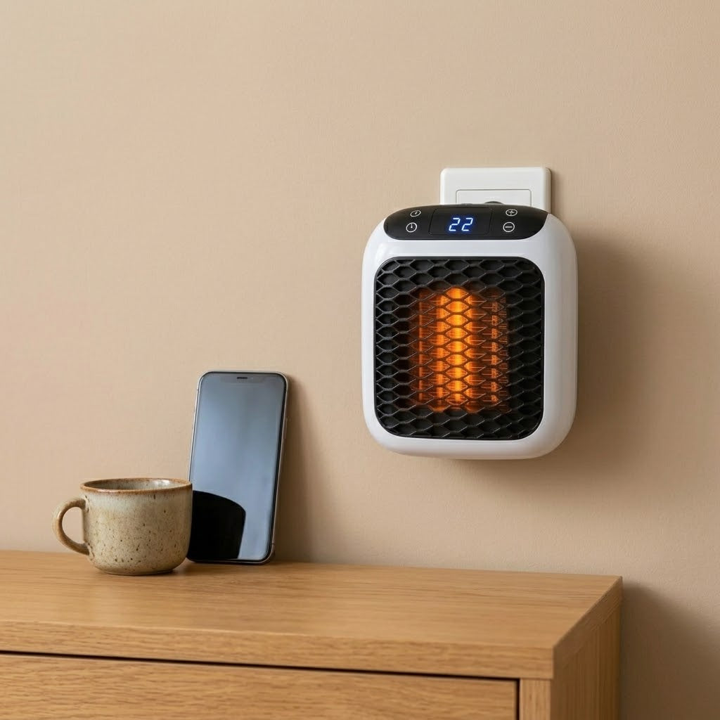 Steckdosen-Heizlüfter 400 W mit Thermostat 15–32 °C und Display -    Zorenza