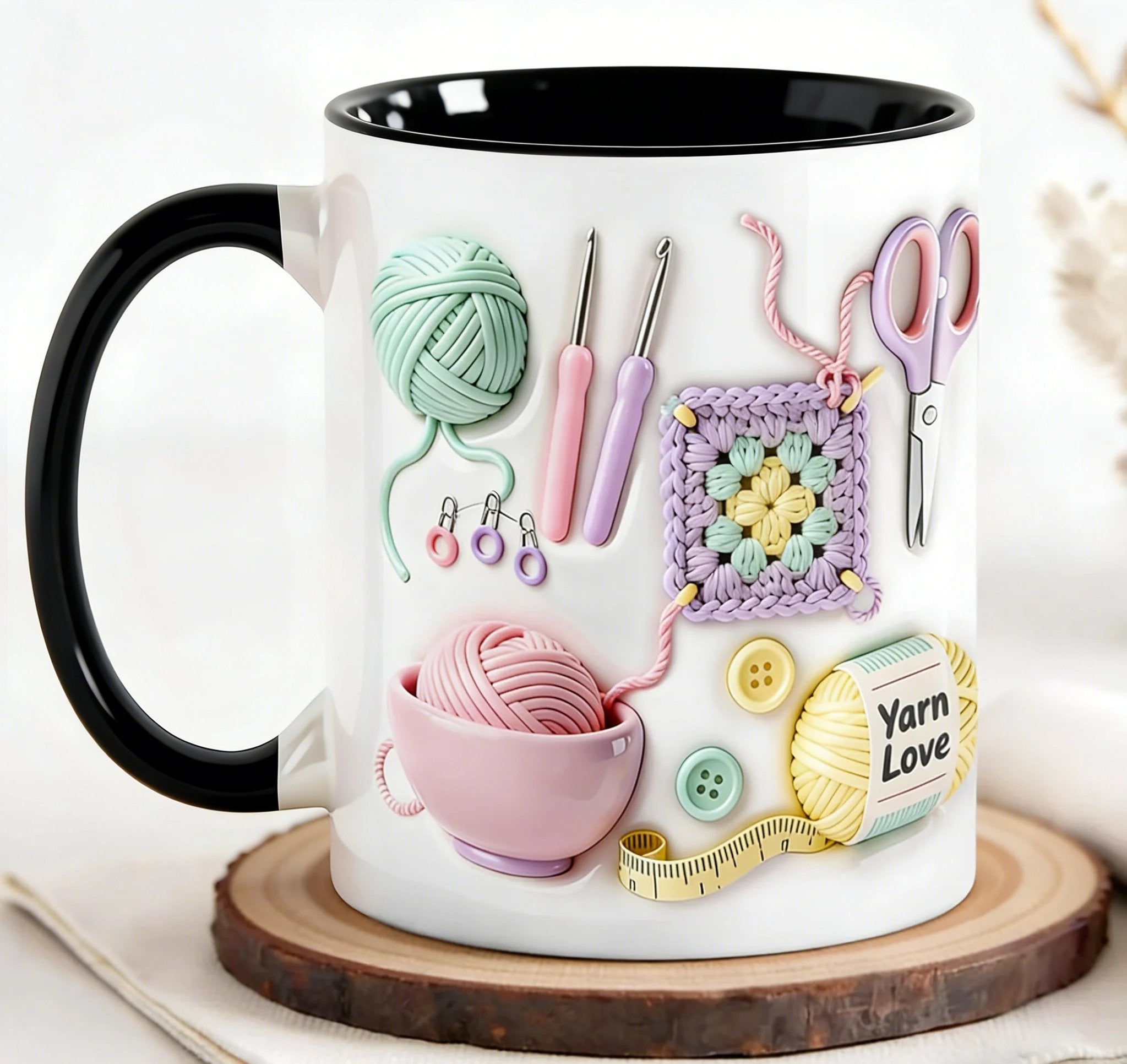 Keramiktasse mit Häkel-Motiven -    Zorenza