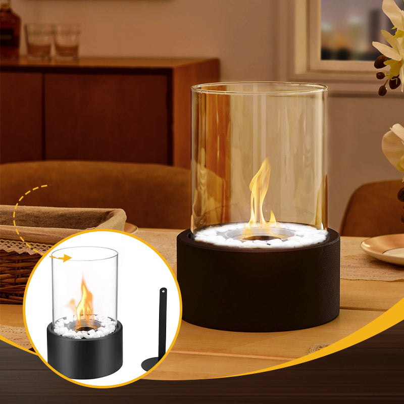 Tischkamin mit Glas-Zylinder – Portabel für Innen und Außen -    Zorenza