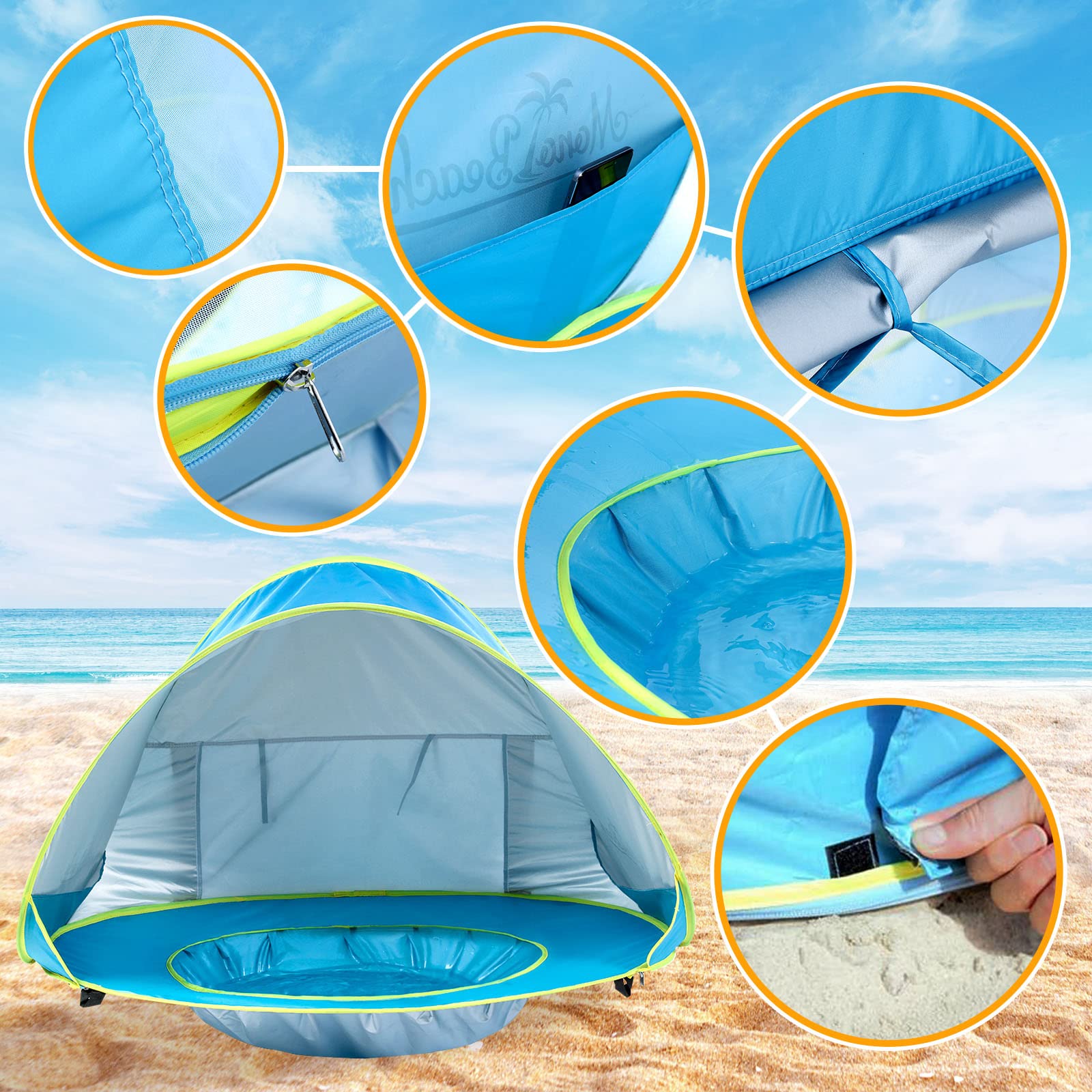 Baby-Strandzelt mit integriertem Planschbecken und UPF 50 -    Zorenza