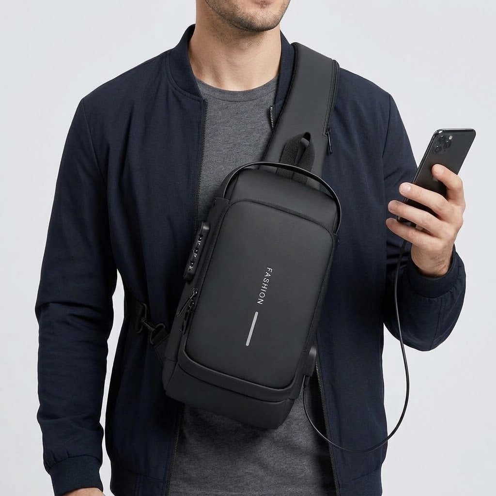 Sling Bag mit USB-Ladeanschluss, Brusttasche für Tablets bis 9,7 Zoll -    Zorenza