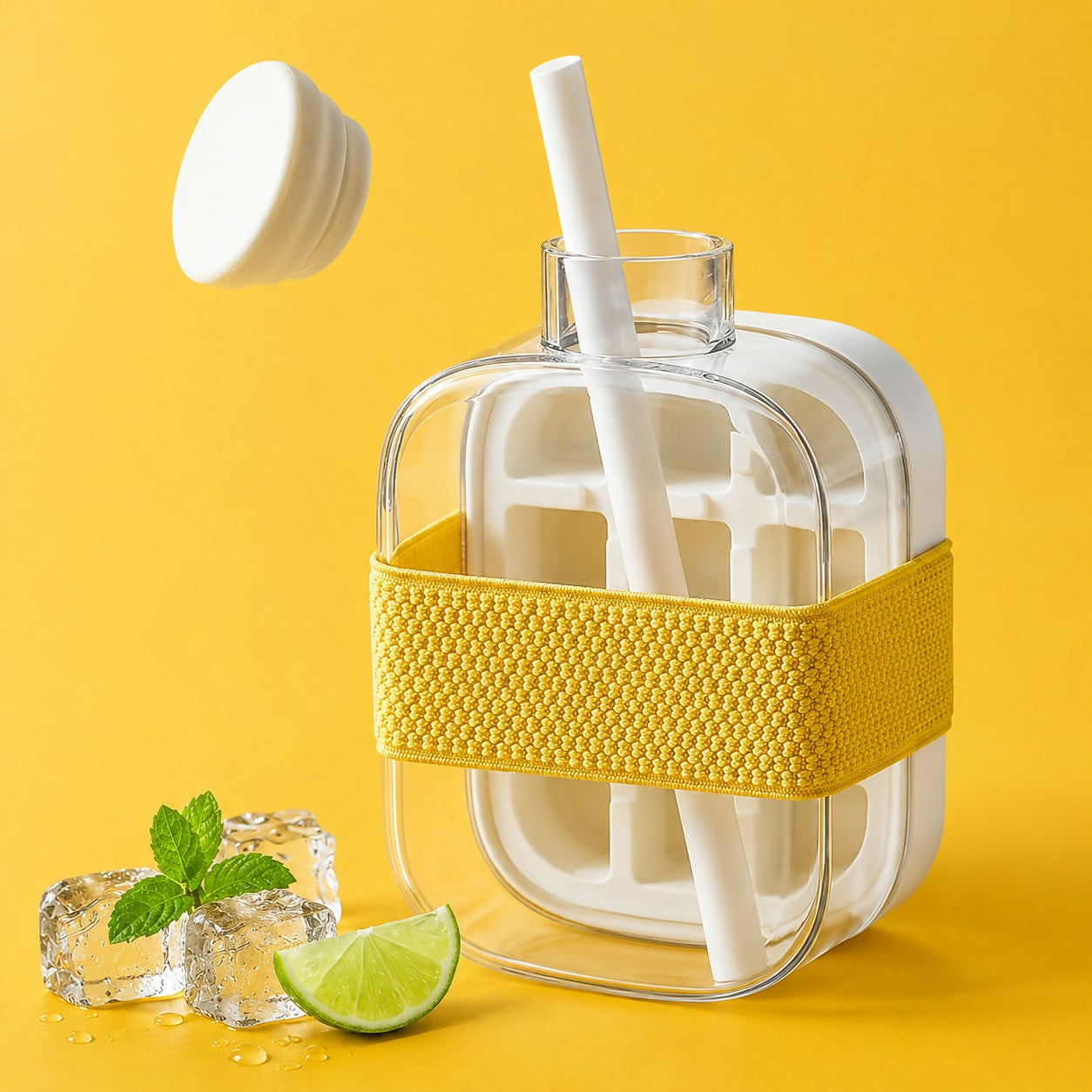 Eiswürfelform-Flasche mit Strohhalm und Silikonhülle -    Zorenza