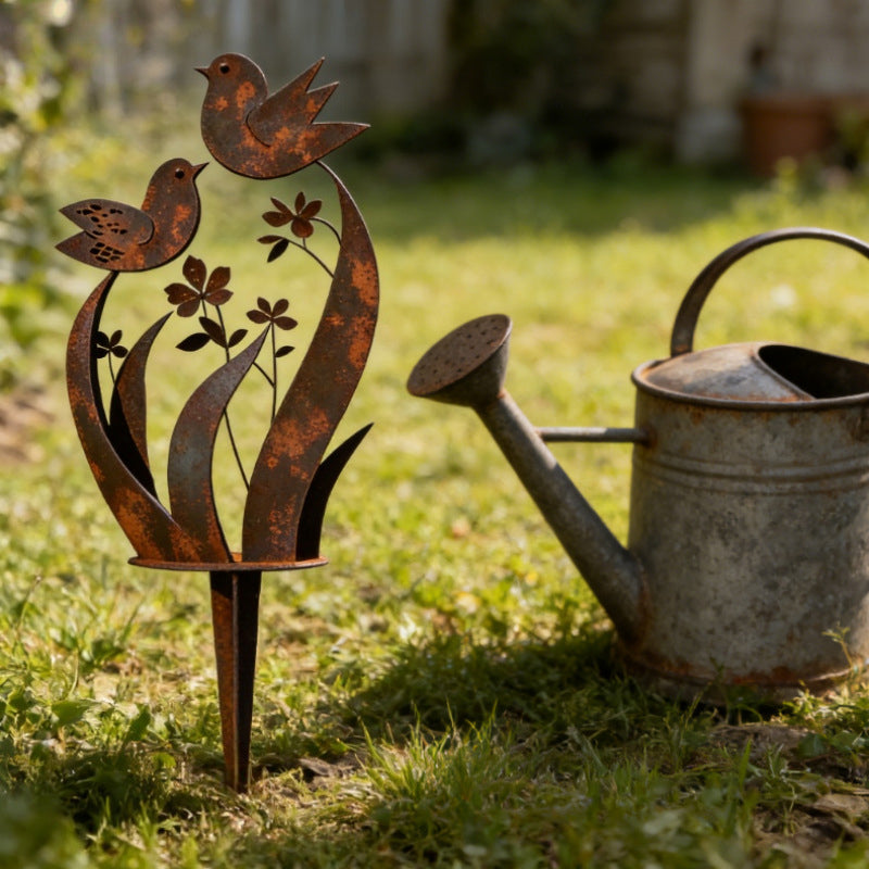 Gartenstecker Eisen mit Vogel- und Blumenmotiv -    Zorenza