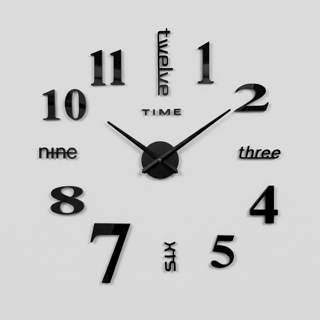 DIY Wanduhr 3D mit selbstklebenden Ziffern, Schwarz, Ø 40–120 cm -    Zorenza