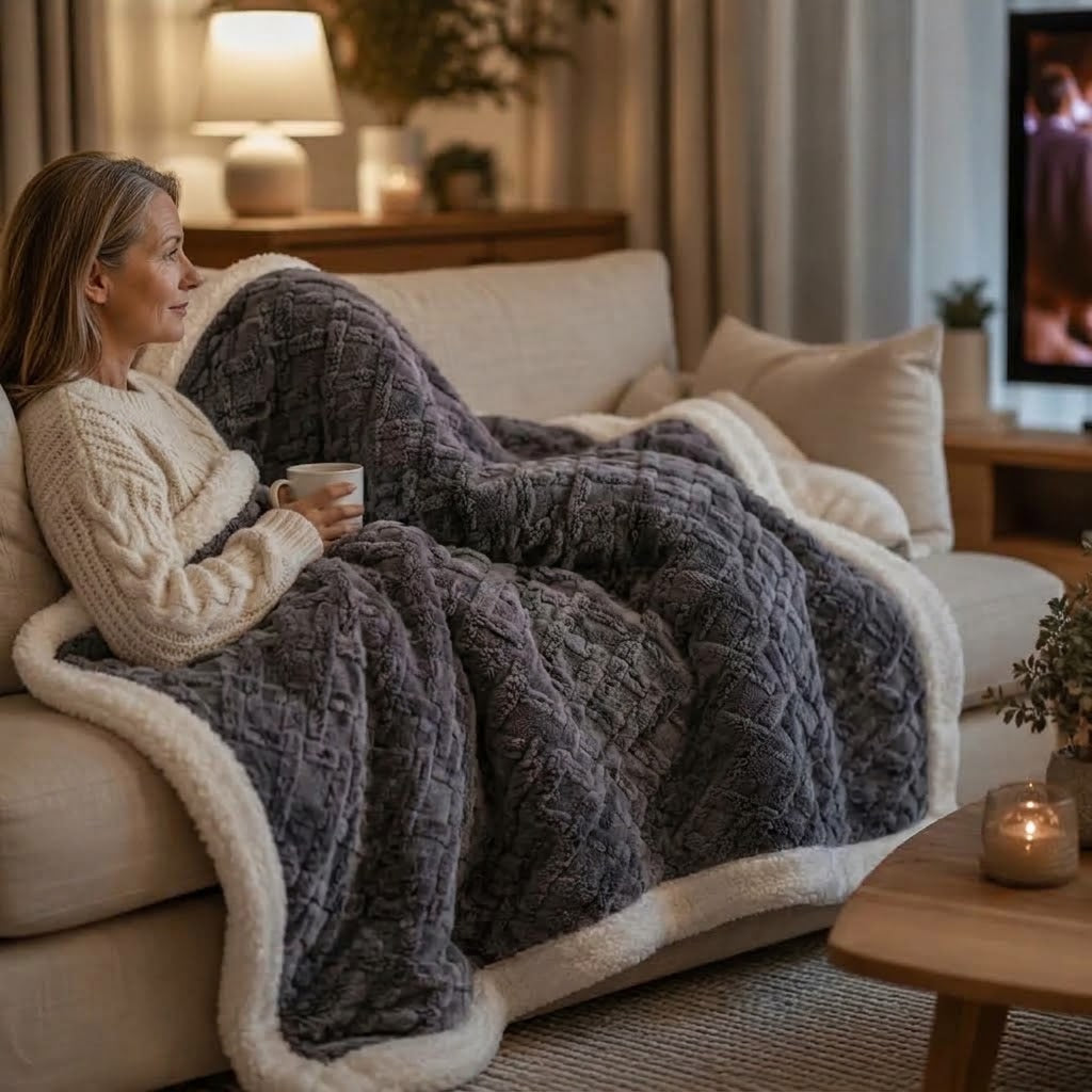 Sherpa Kuscheldecke Wendbar – Weiches Zopfmuster -    Zorenza