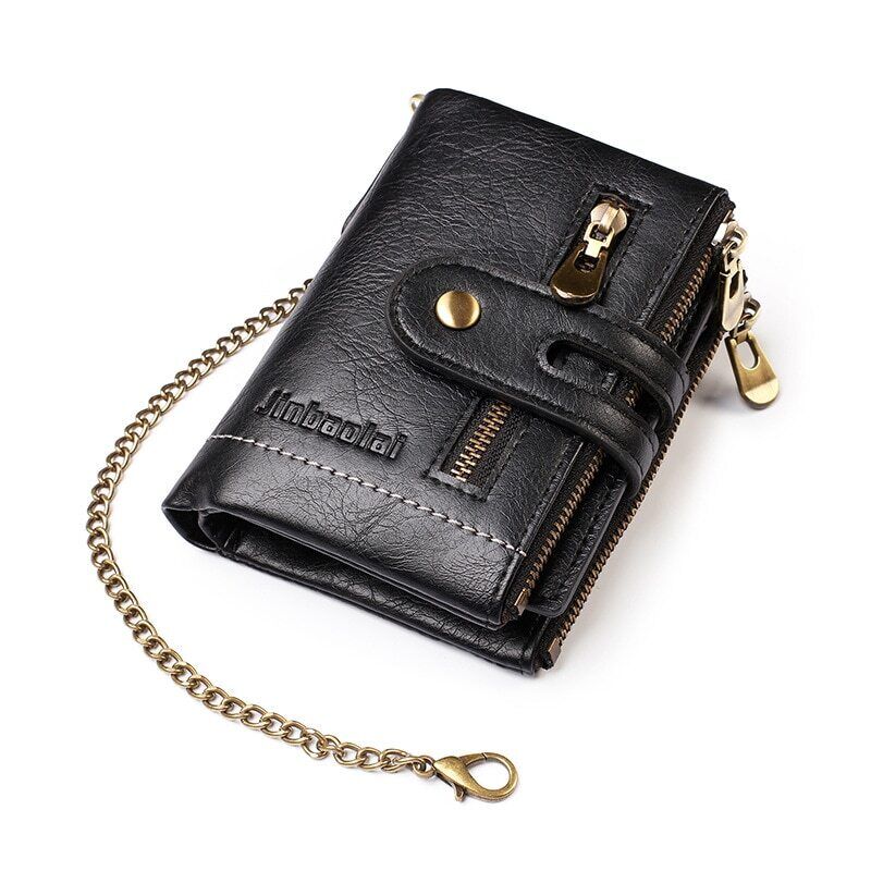 Retro-Lederbrieftasche mit Kette – 13 Kartenfächer & Doppelreißverschluss Zorenza