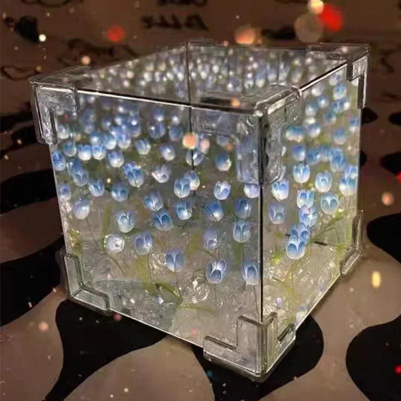 Tulpen-Leuchtbox mit Spiegeleffekt und LED-Licht -    Zorenza