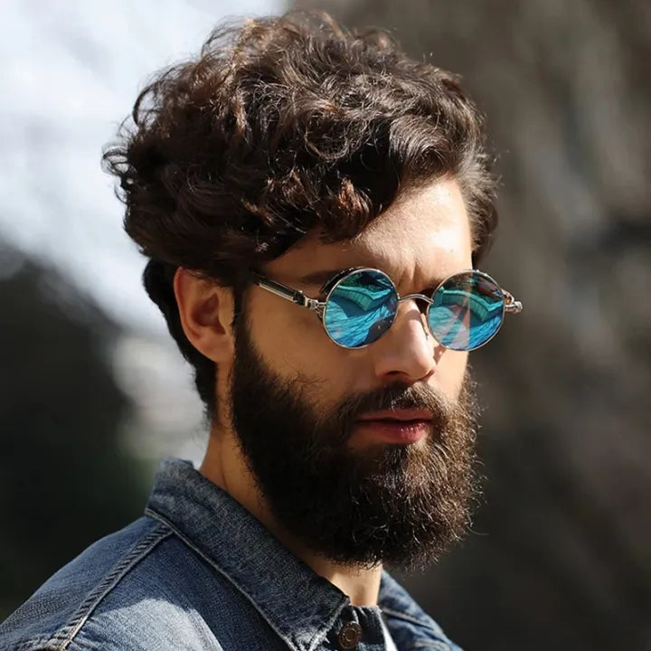 Sonnenbrille Steampunk Retro rund polarisiert UV400 Metallrahmen -    Zorenza