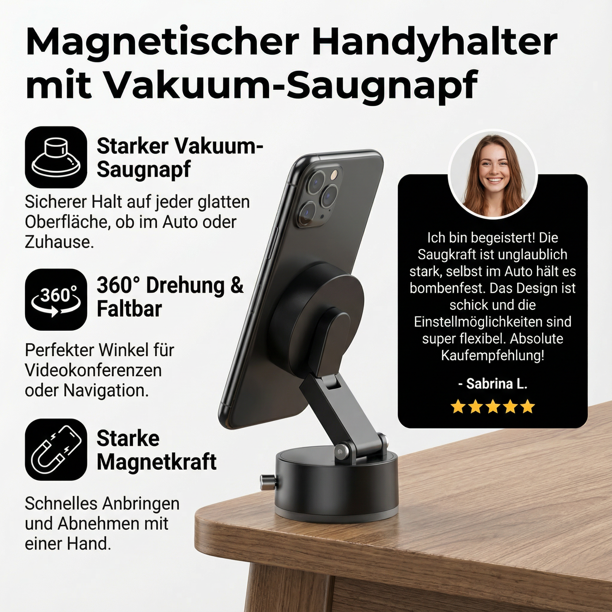 Handyhalter Magnetisch Faltbar – Sicherer Halt mit Vakuum-Saugnapf -    Zorenza