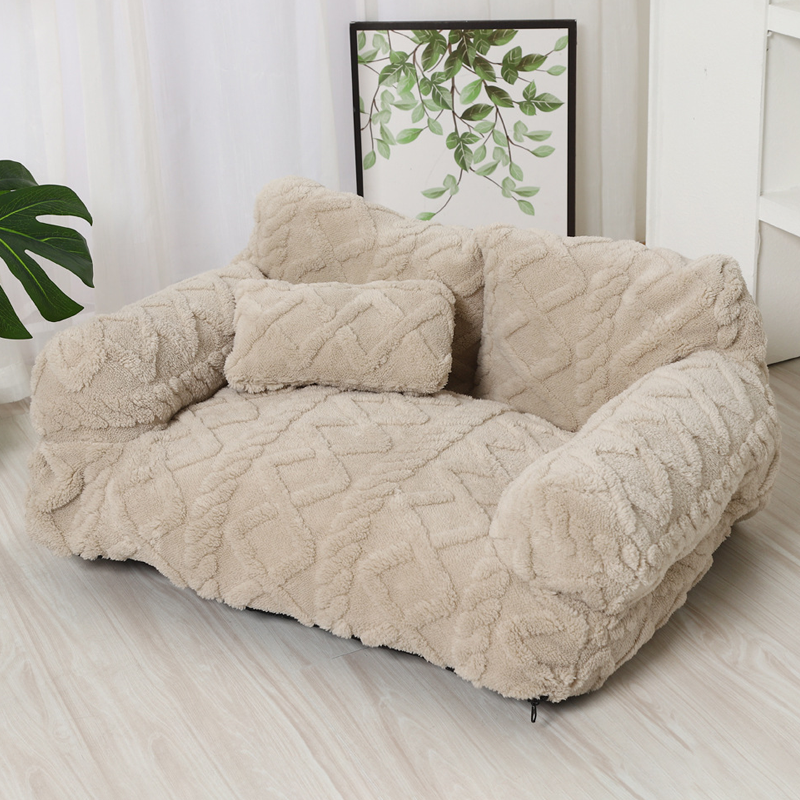 Plüsch-Haustiersofa mit erhöhtem Rand und Kissen – 4 Farben Zorenza