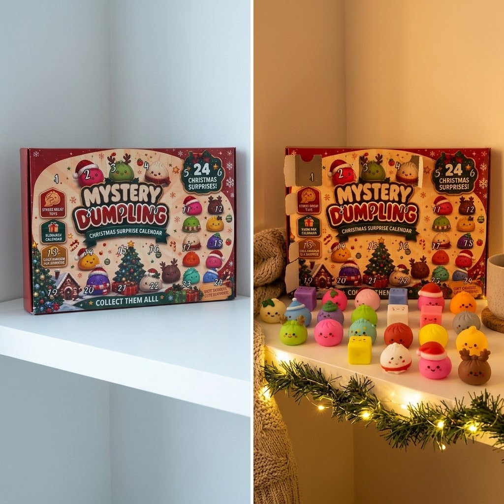 Squishy-Adventskalender mit 24 Figuren – Dumplings & Würfel im Weihnachtslook -    Zorenza