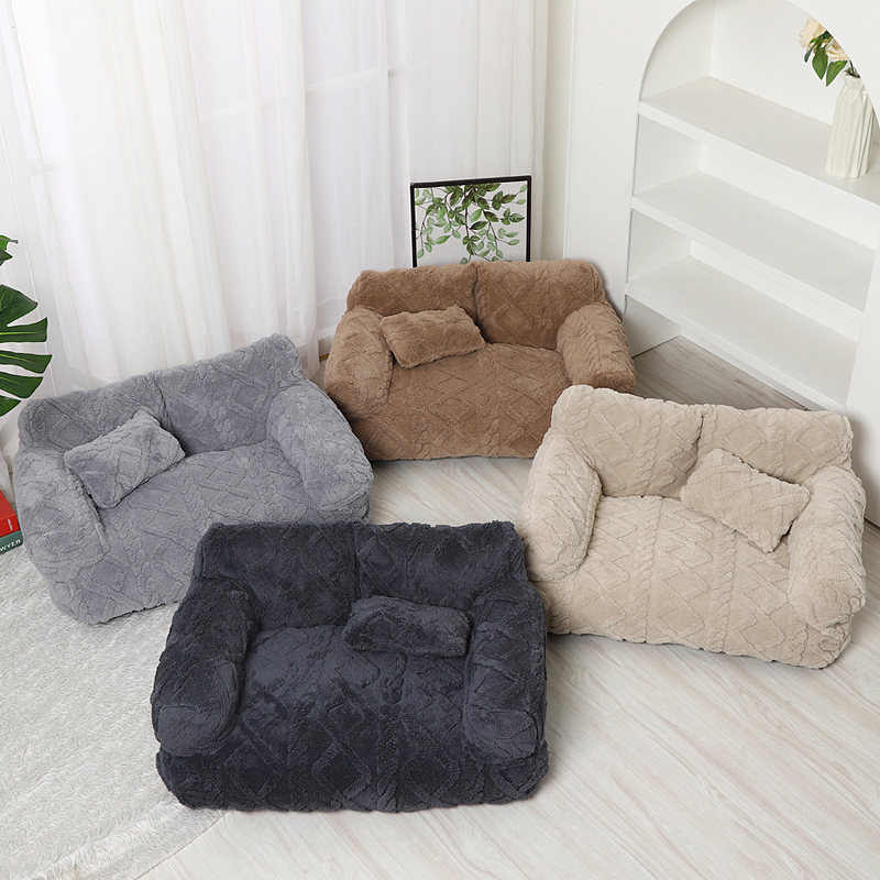 Plüsch-Haustiersofa mit erhöhtem Rand und Kissen – 4 Farben Zorenza