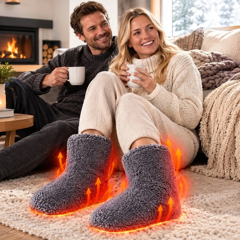 Beheizbare Hausschuhe mit USB, waschbar, rutschfeste Sohle, Gr. 35–43 -    Zorenza
