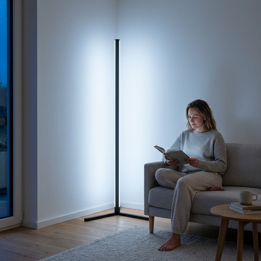 LED-Eckstehlampe 142 cm, dimmbar, 3 Lichtfarben, mit Fernbedienung -    Zorenza