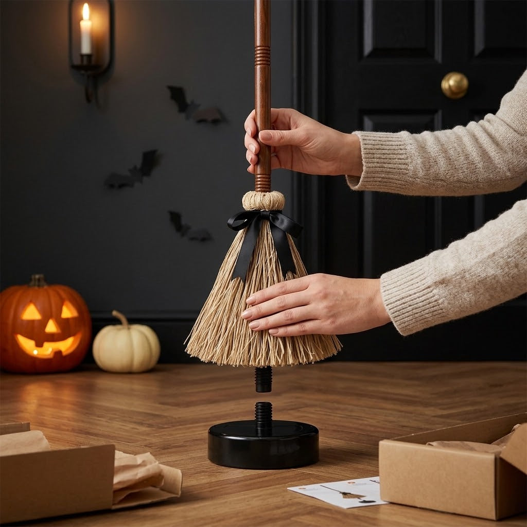 Hexenbesen Deko mit Sound und Bewegung, 95 cm, Halloween, batteriebetrieben -    Zorenza