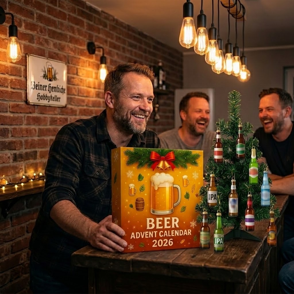Bier-Adventskalender 2026 mit 24 Bierflaschen-Anhängern aus Acryl – Weihnachtsbaumschmuck für Bierliebhaber -    Zorenza