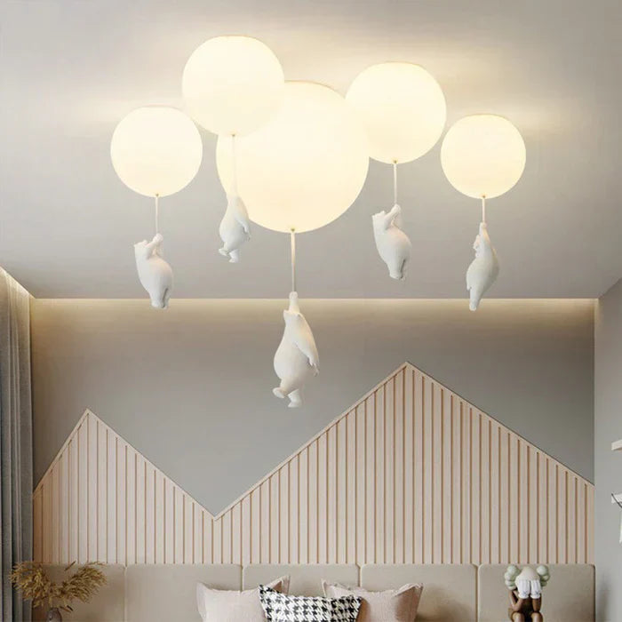 Deckenleuchte Bär mit Ballons – LED Pendelleuchte Kinderzimmer -    Zorenza