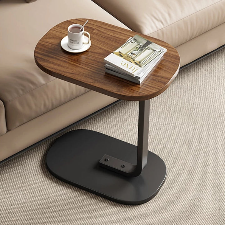 C-förmiger Sofa-Beistelltisch mit Holzplatte und Metallgestell, Höhe 60 cm -    Zorenza