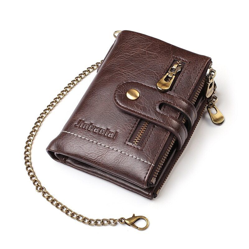 Retro-Lederbrieftasche mit Kette – 13 Kartenfächer & Doppelreißverschluss Zorenza
