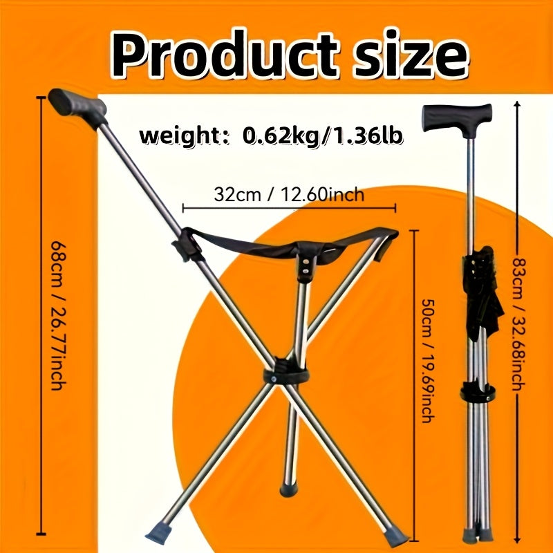 Gehstock mit Sitzfunktion – 2-in-1 faltbar aus Edelstahl -    Zorenza
