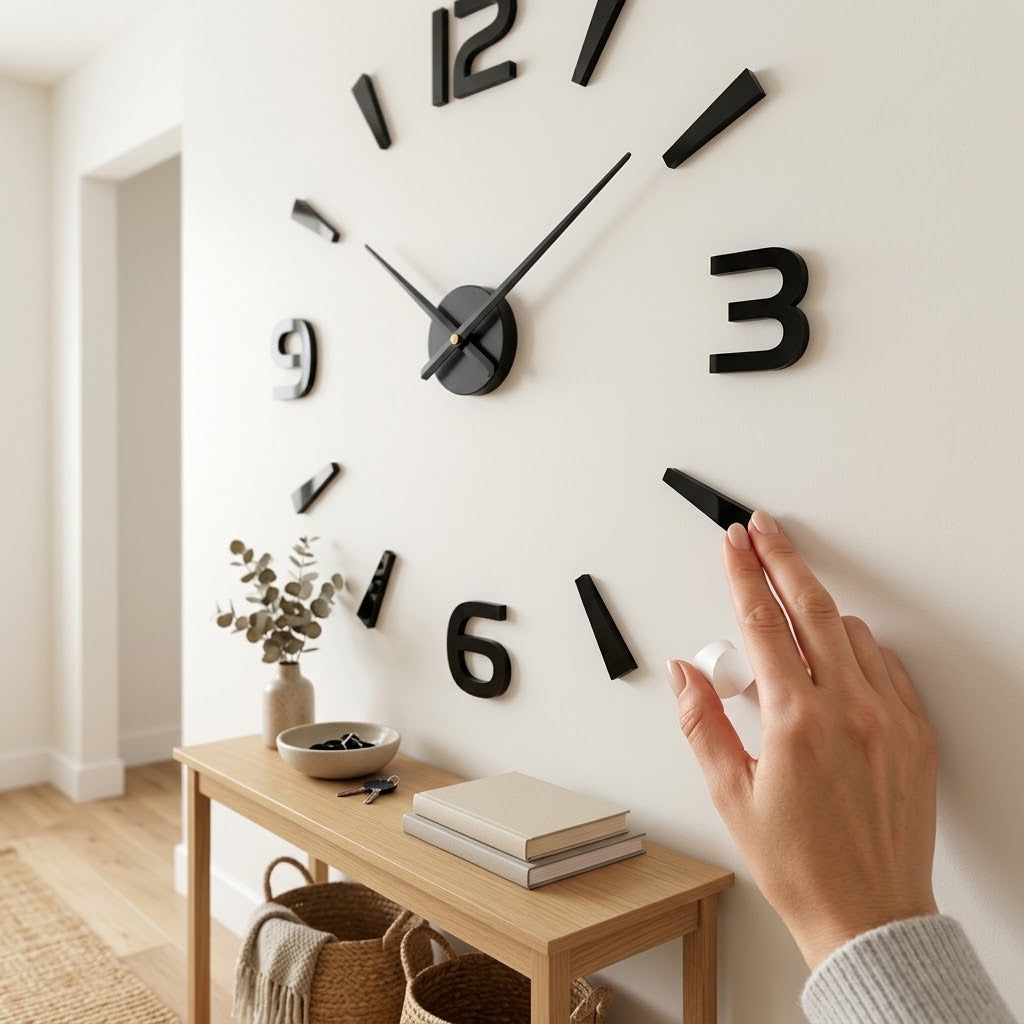 DIY Wanduhr 3D mit selbstklebenden Ziffern, Schwarz, Ø 40–120 cm -    Zorenza
