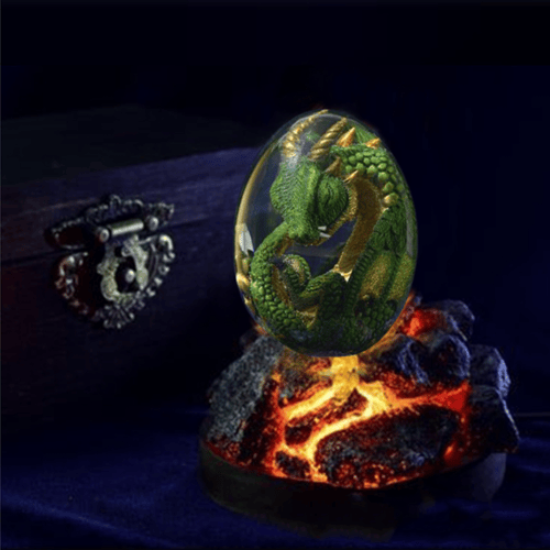 Drachenei Kristall mit detailgetreuer Drachenfigur im Inneren -    Zorenza