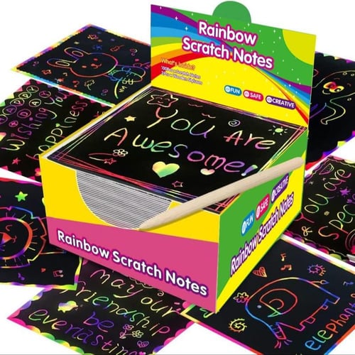 Kratzbilder Set für Kinder mit bunten Regenbogenfarben -    Zorenza